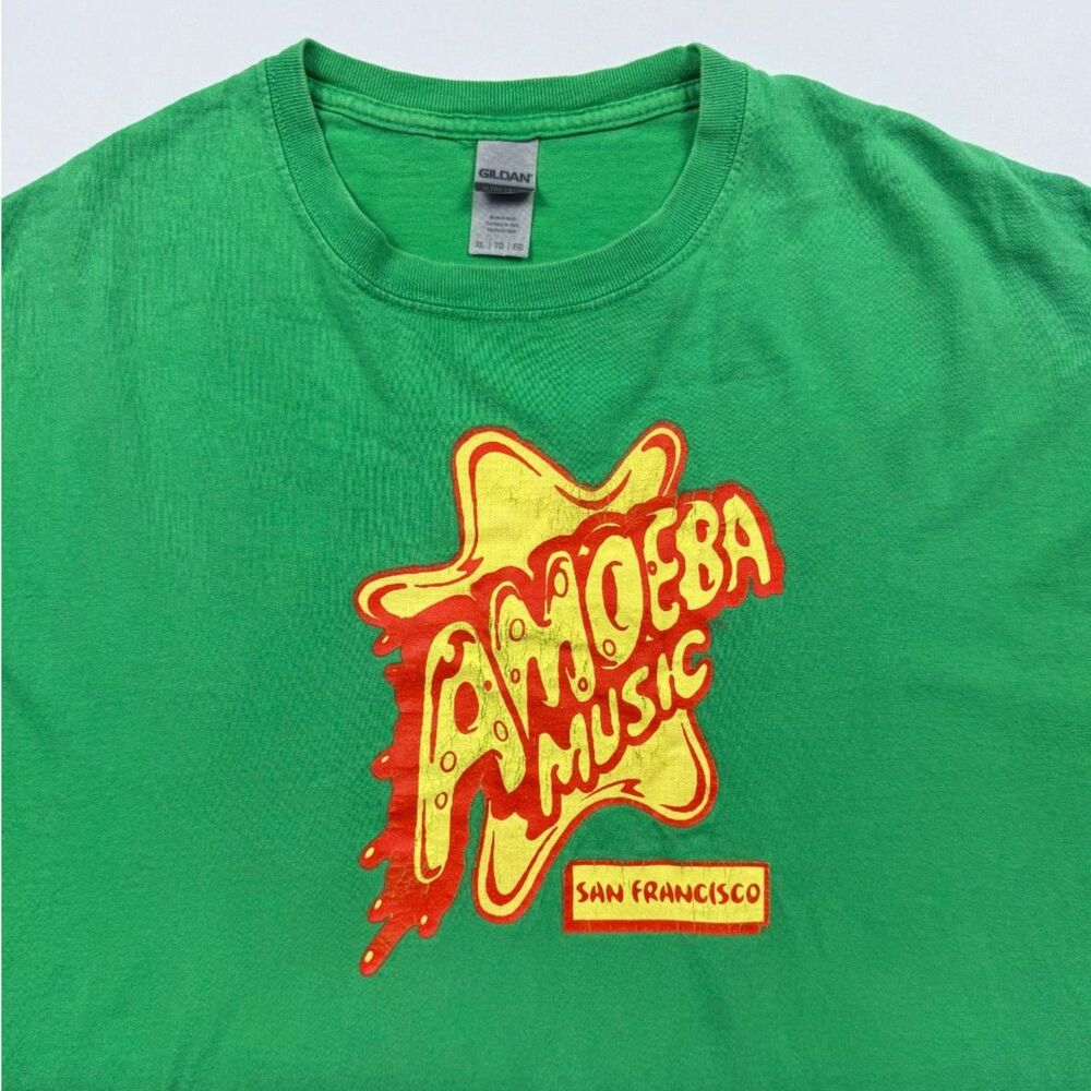 Amoeba Music San Francisco Record Store T-Shirt Green Yellow Logo Mens XL Gildan - Picture 2 of 6